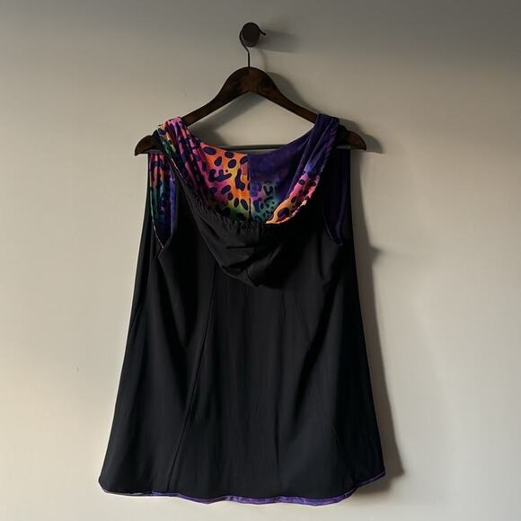 ANGEL APPAREL ZIP-UP HOODED VEST BLACK / RAINBOW ANIMAL PRINT SIZE SMALL - Picture 3 of 8